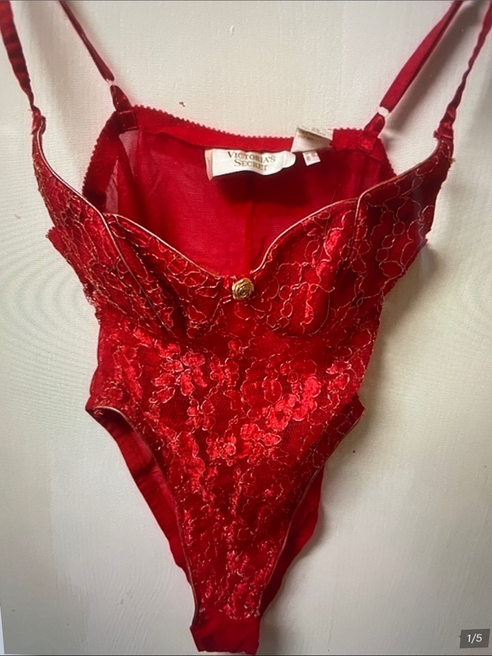 Victoria's Secret Red Floral Lace Teddy Bodysuit